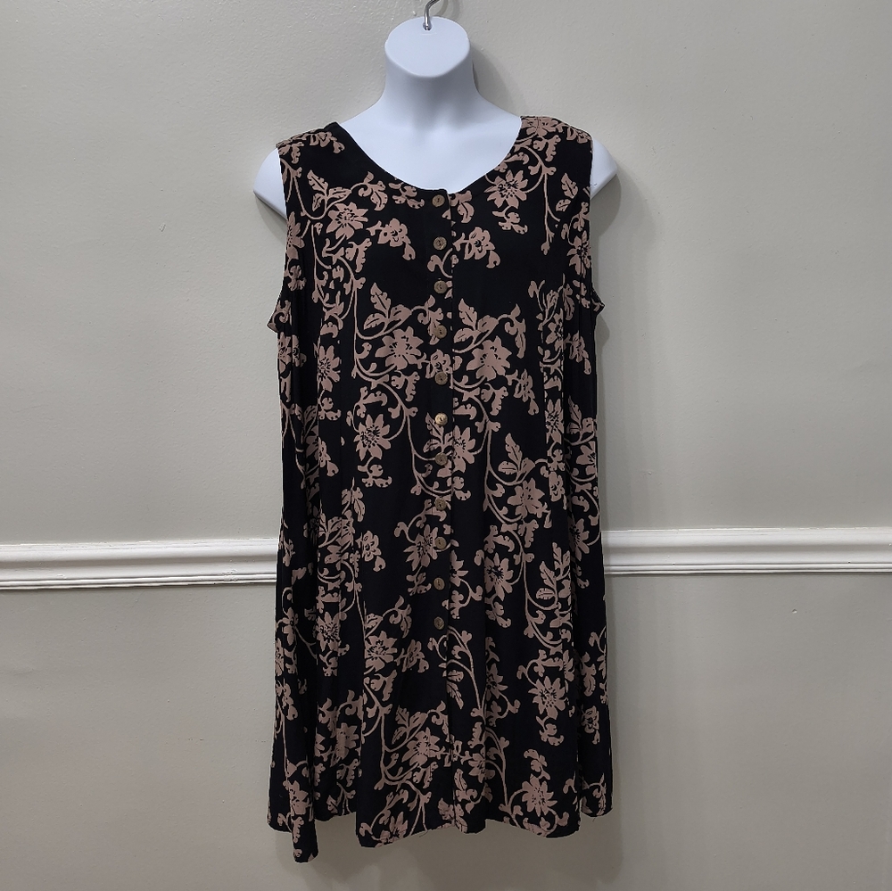 Hibiscus Collection Hawaii Casual Floral Black Sleeveless Dress Size XL Summer